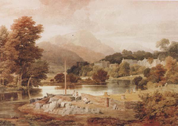 Ramsay Richard Reinagle A Slate Wharf,with the Village of Clappersgate and Coniston Fells,near the Head of Windermere-Forenoon (mk47) Germany oil painting art